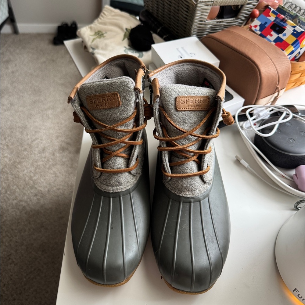 Sperry Gray and Tan Duck Boots